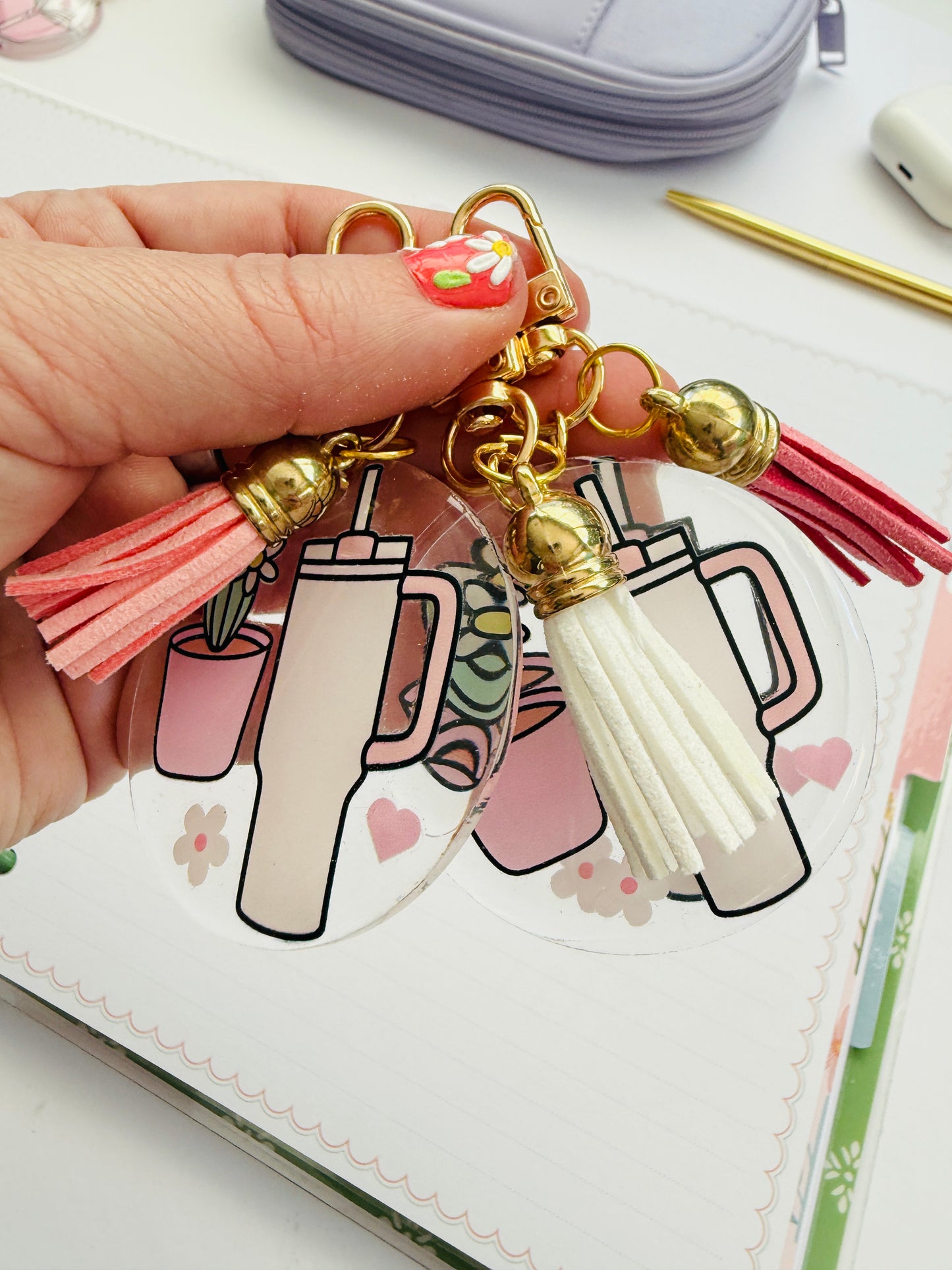 Round Keychain: Water Bottle and Cactus