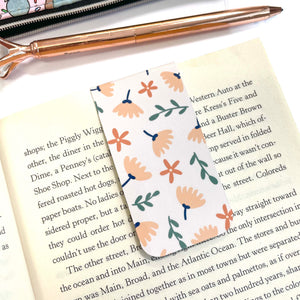 Magnetic Bookmark: Orange Flowers on Cream