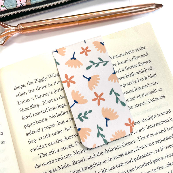 Magnetic Bookmark: Orange Flowers on Cream