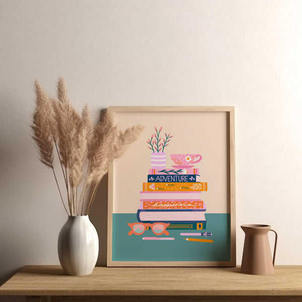 Digital Art Print: Bookish Fun Pink