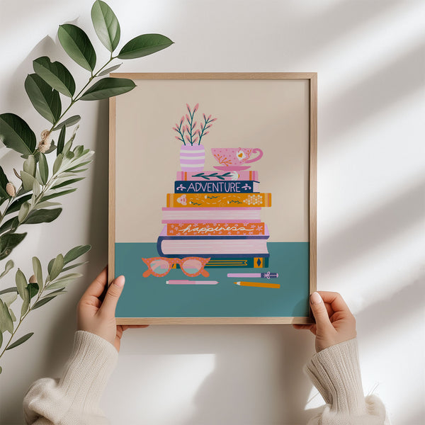 Digital Art Print: Bookish Fun Pink