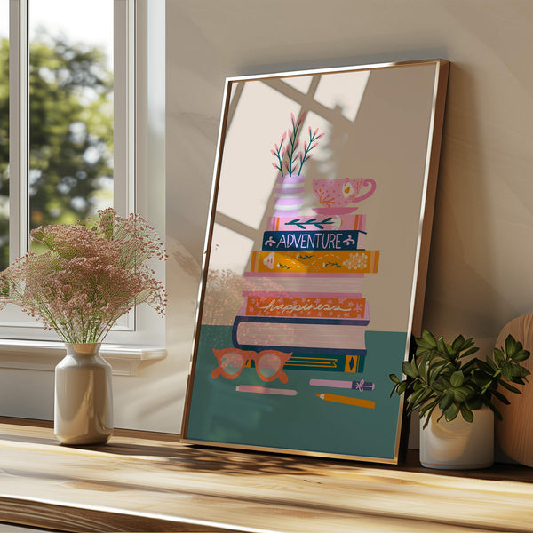 Digital Art Print: Bookish Fun Pink