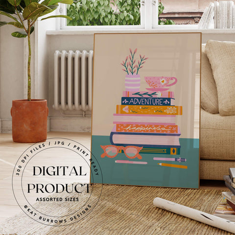 Digital Art Print: Bookish Fun Pink