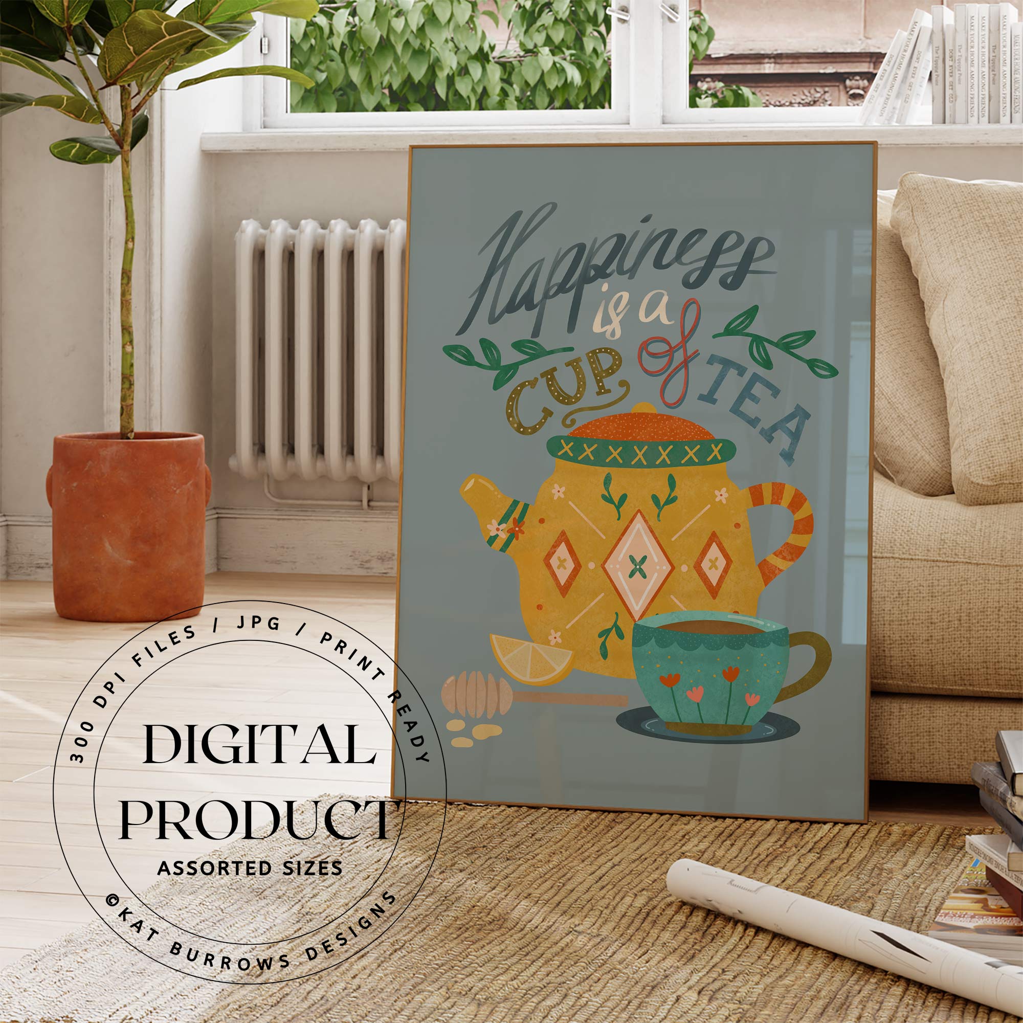 Digital Art Print: Tea Quote on Blue