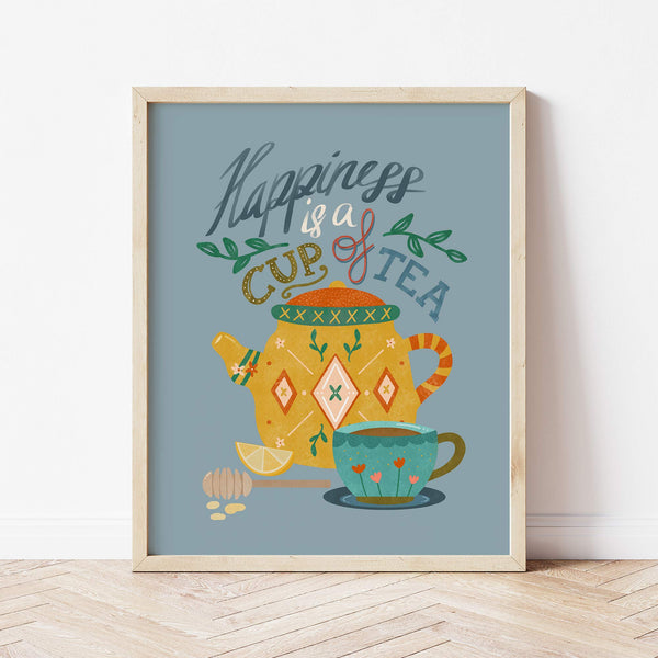 Art Print: Tea Quote on Blue