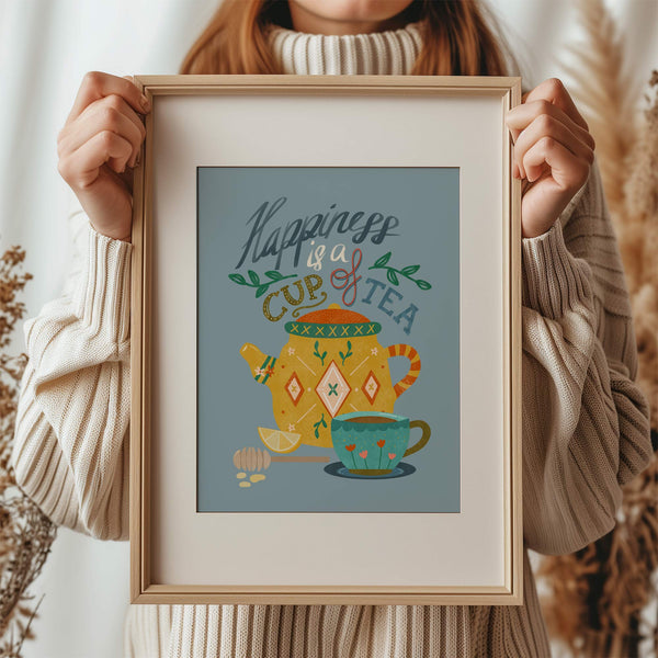 Art Print: Tea Quote on Blue
