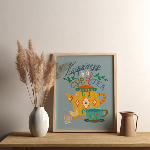 Art Print: Tea Quote on Blue