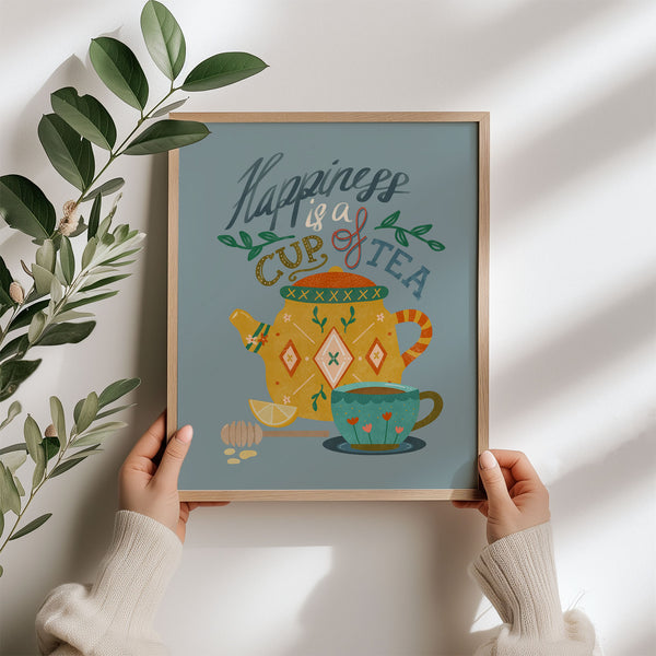 Art Print: Tea Quote on Blue