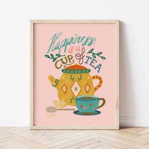 Art Print: Tea Quote on Pink