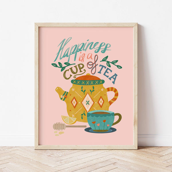 Art Print: Tea Quote on Pink