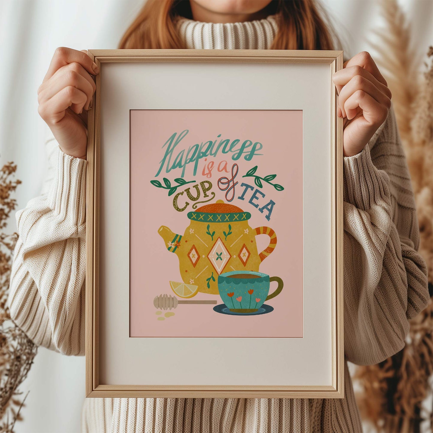 Art Print: Tea Quote on Pink