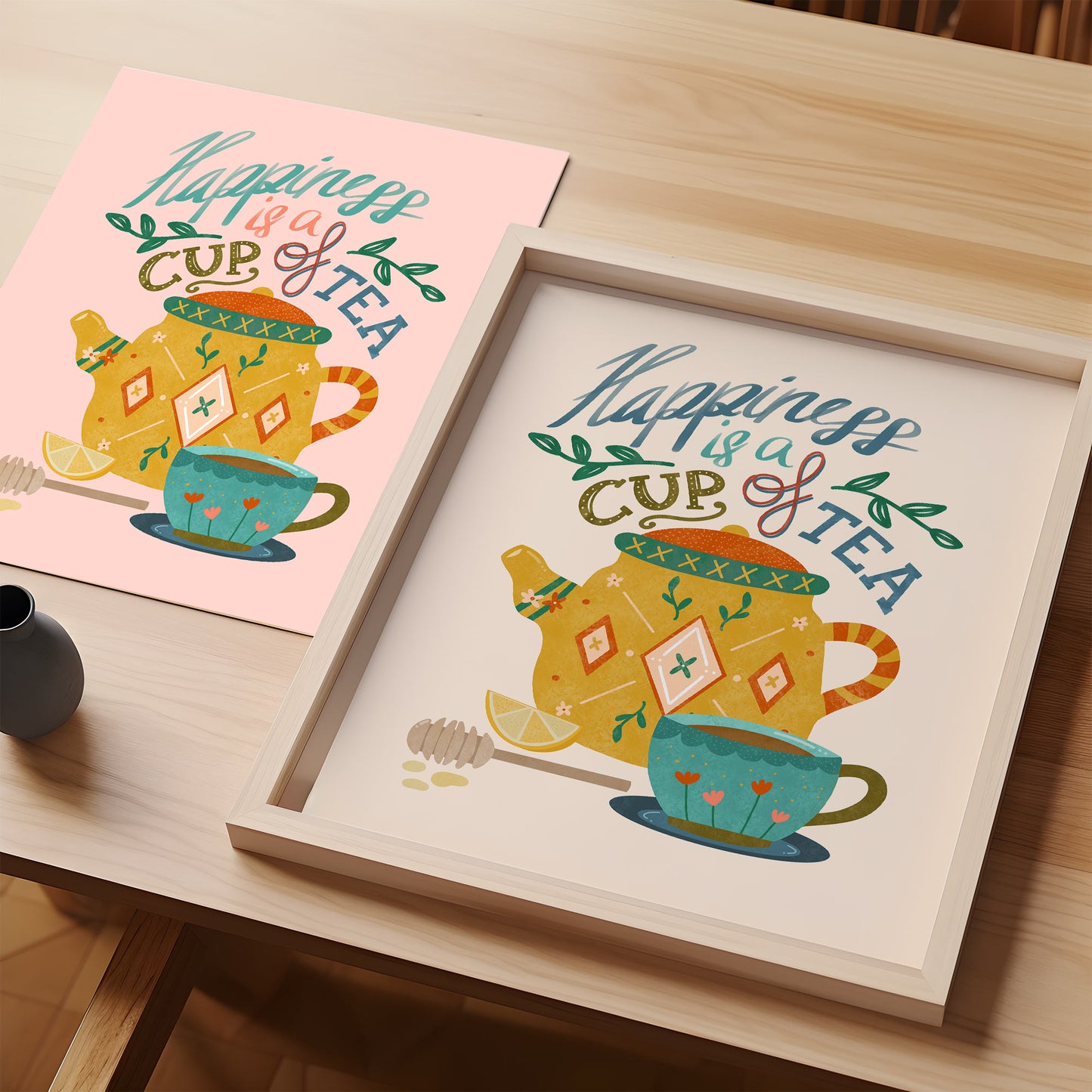 Art Print: Tea Quote on Pink