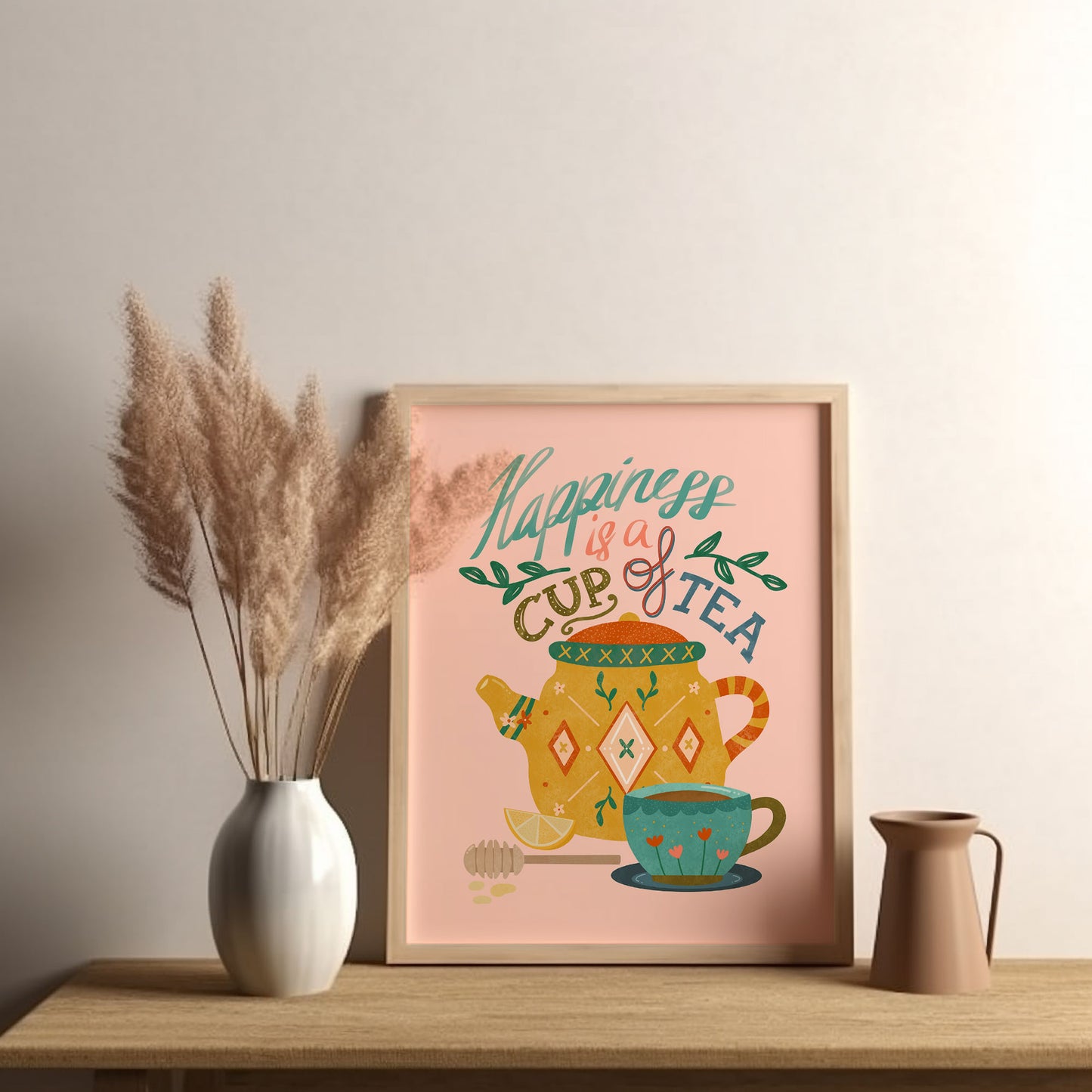Art Print: Tea Quote on Pink