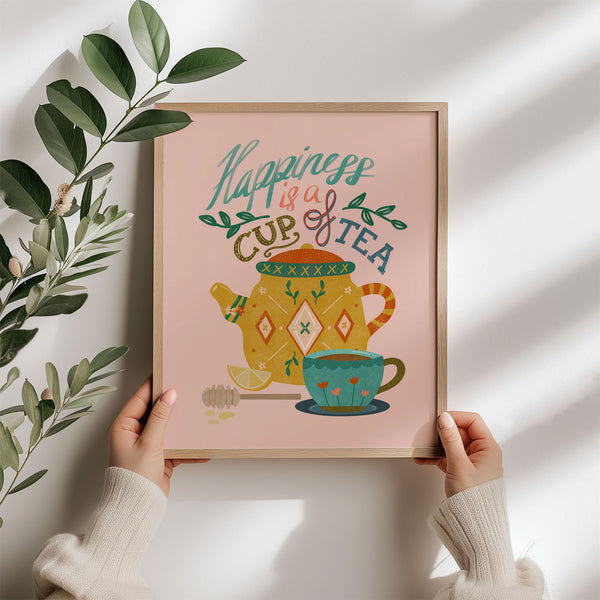 Art Print: Tea Quote on Pink