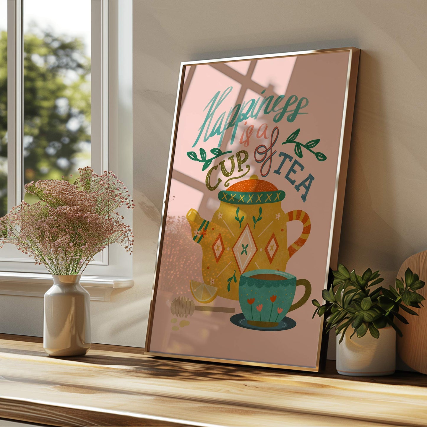 Art Print: Tea Quote on Pink