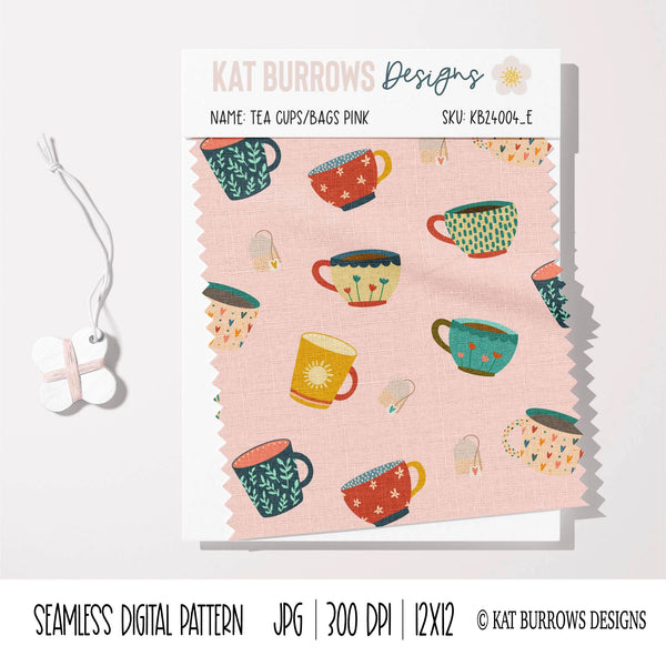 Digital Seamless Pattern: Tea Cups and Tea Bags
