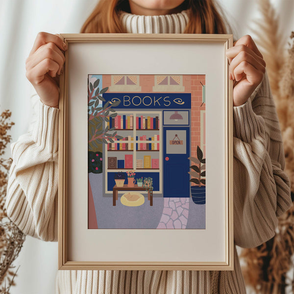 Art Print: Book Store Blue