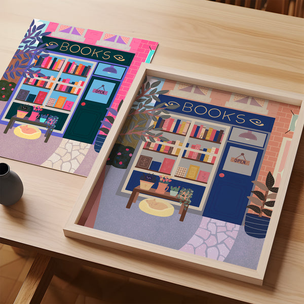 Art Print: Book Store Blue