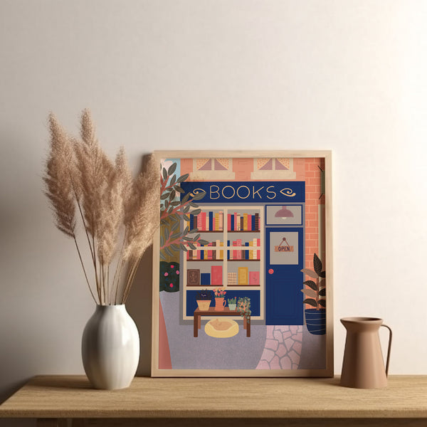 Art Print: Book Store Blue