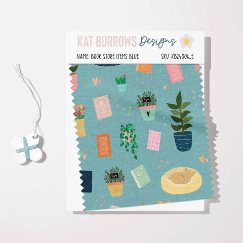 Digital Seamless Pattern: Book Store Items Blue