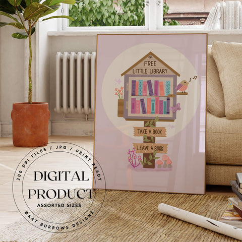 Digital Art Print: Little Library Purple
