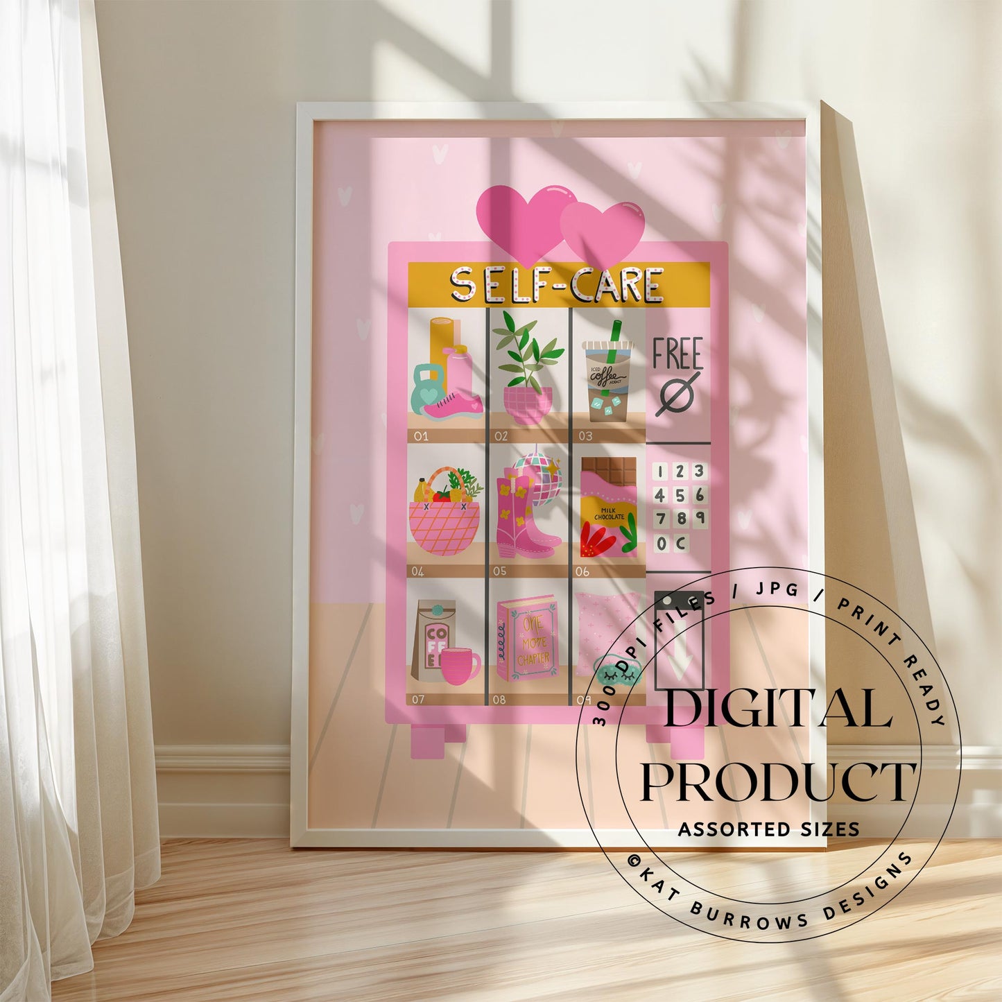 Digital Art Print: Self-Care Vending Machine Pink