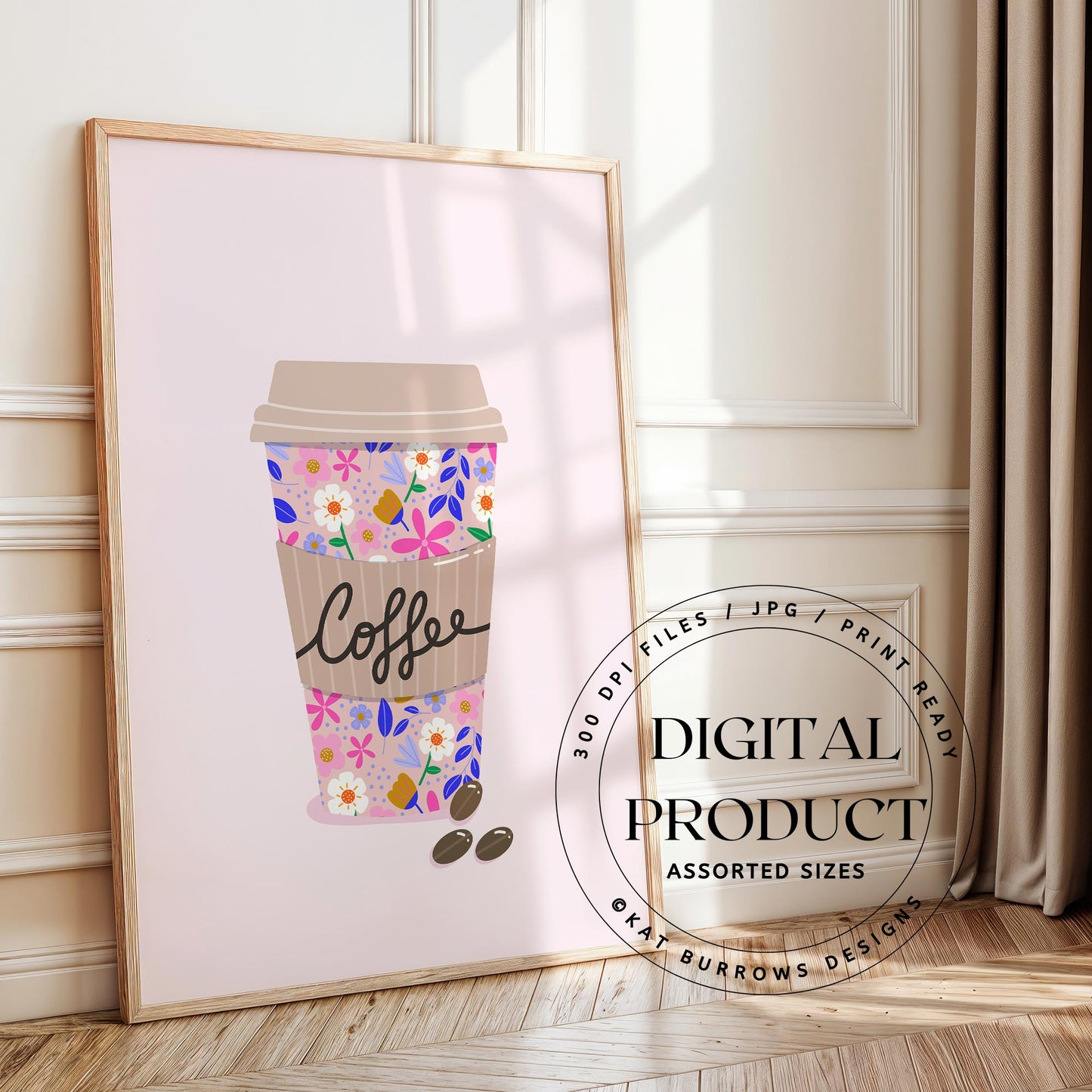 Digital Art Print: Takeaway Coffee Cup Pink