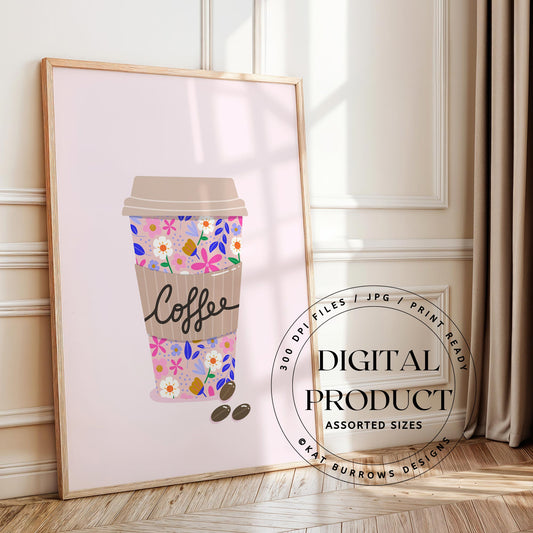 Digital Art Print: Takeaway Coffee Cup Pink