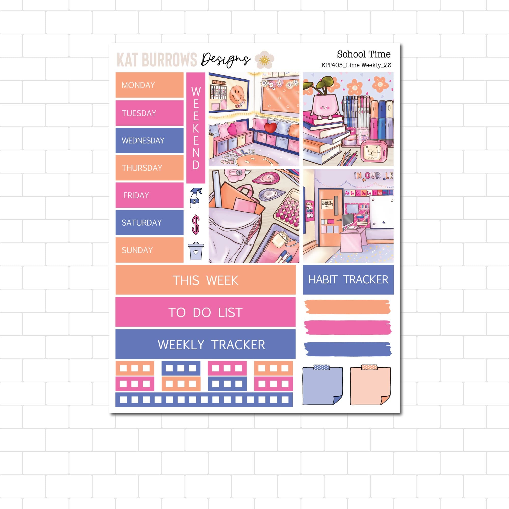 Lesson Time Activity Sticker School Time Lime Weekly Sticker Kit, School Sticker Kit for the Lime ...