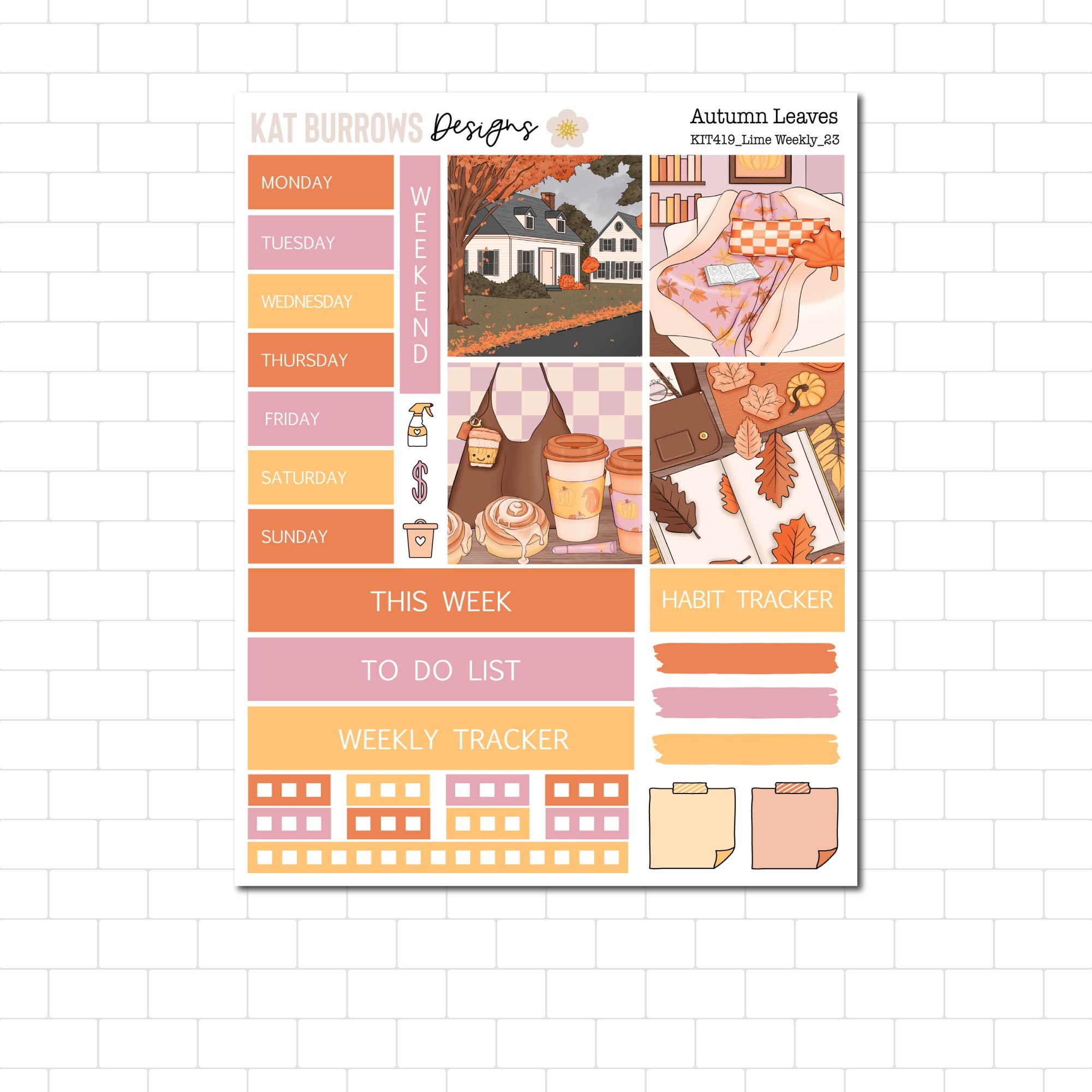 Autumn Leaves Lime Weekly Sticker Kit, Autumn Sticker Kit for the Lime ...