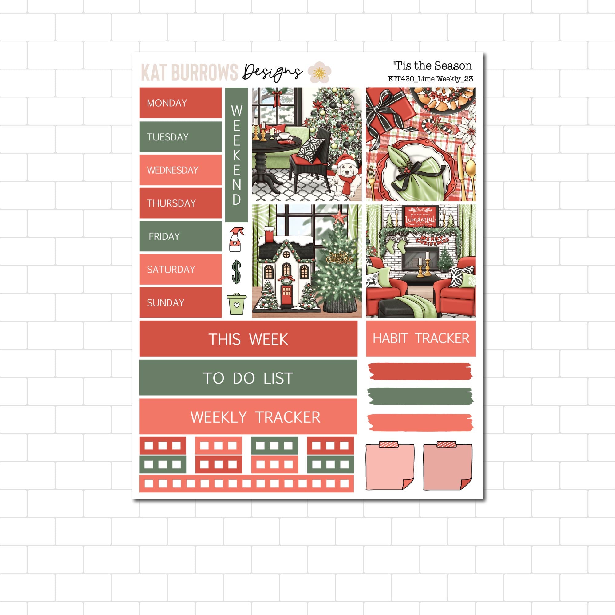 'Tis the Season Lime Weekly Sticker Kit, Christmas Sticker Kit for the ...