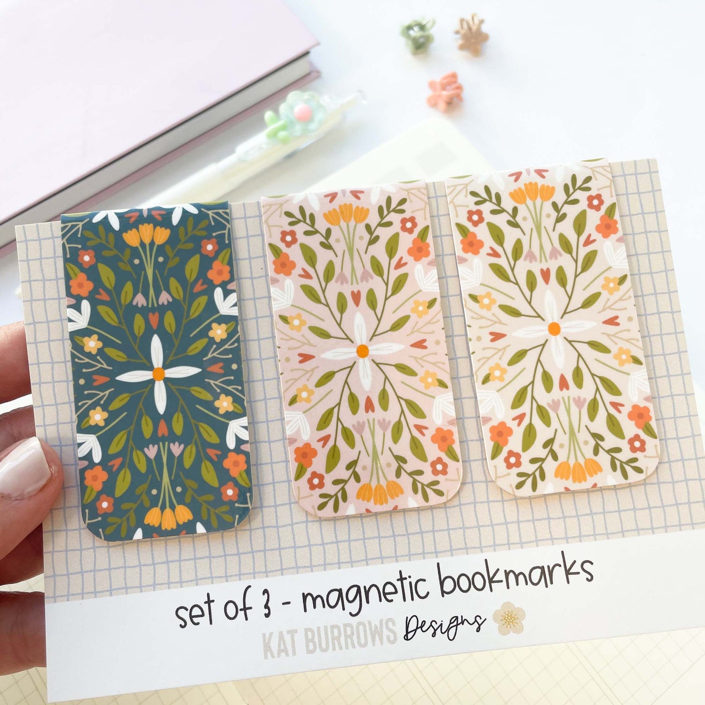 Magnetic Bookmark: Set of 3 Little Library Floral