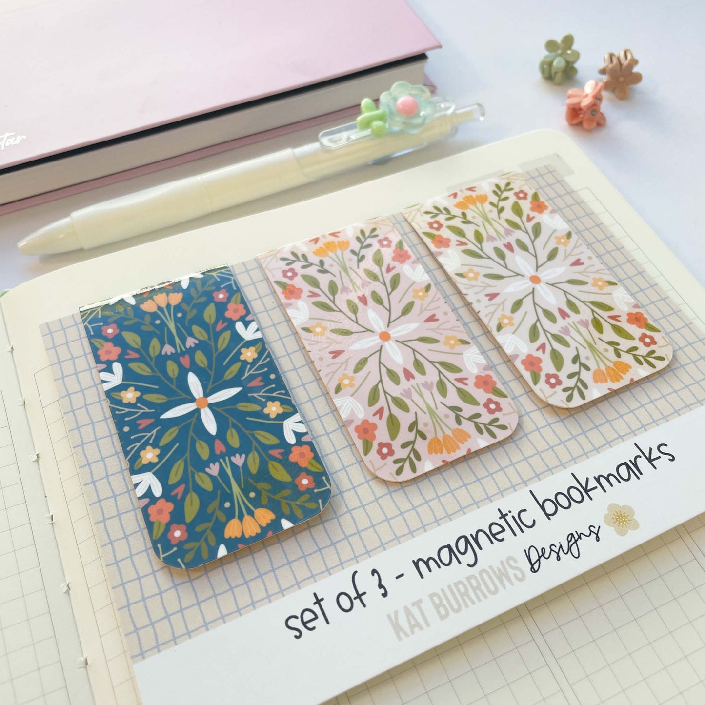 Magnetic Bookmark: Set of 3 Little Library Floral