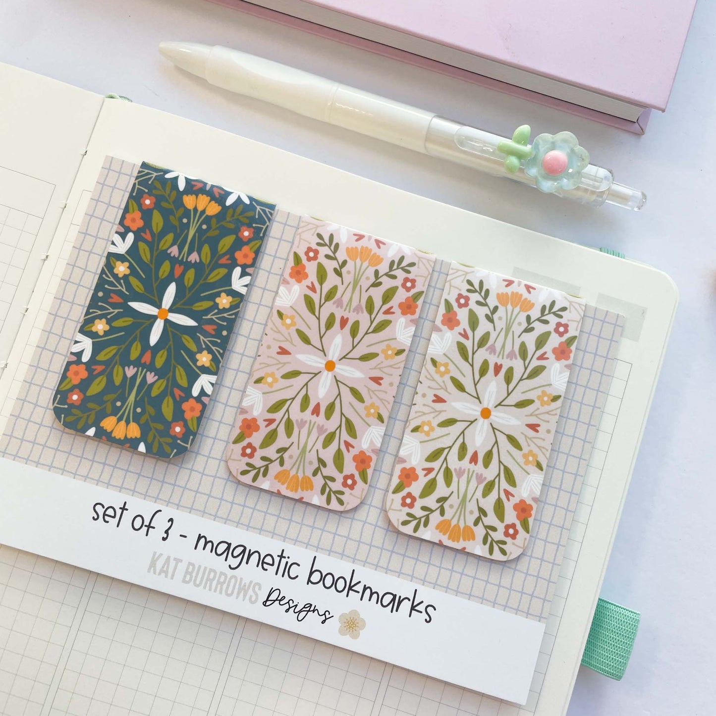 Magnetic Bookmark: Set of 3 Little Library Floral