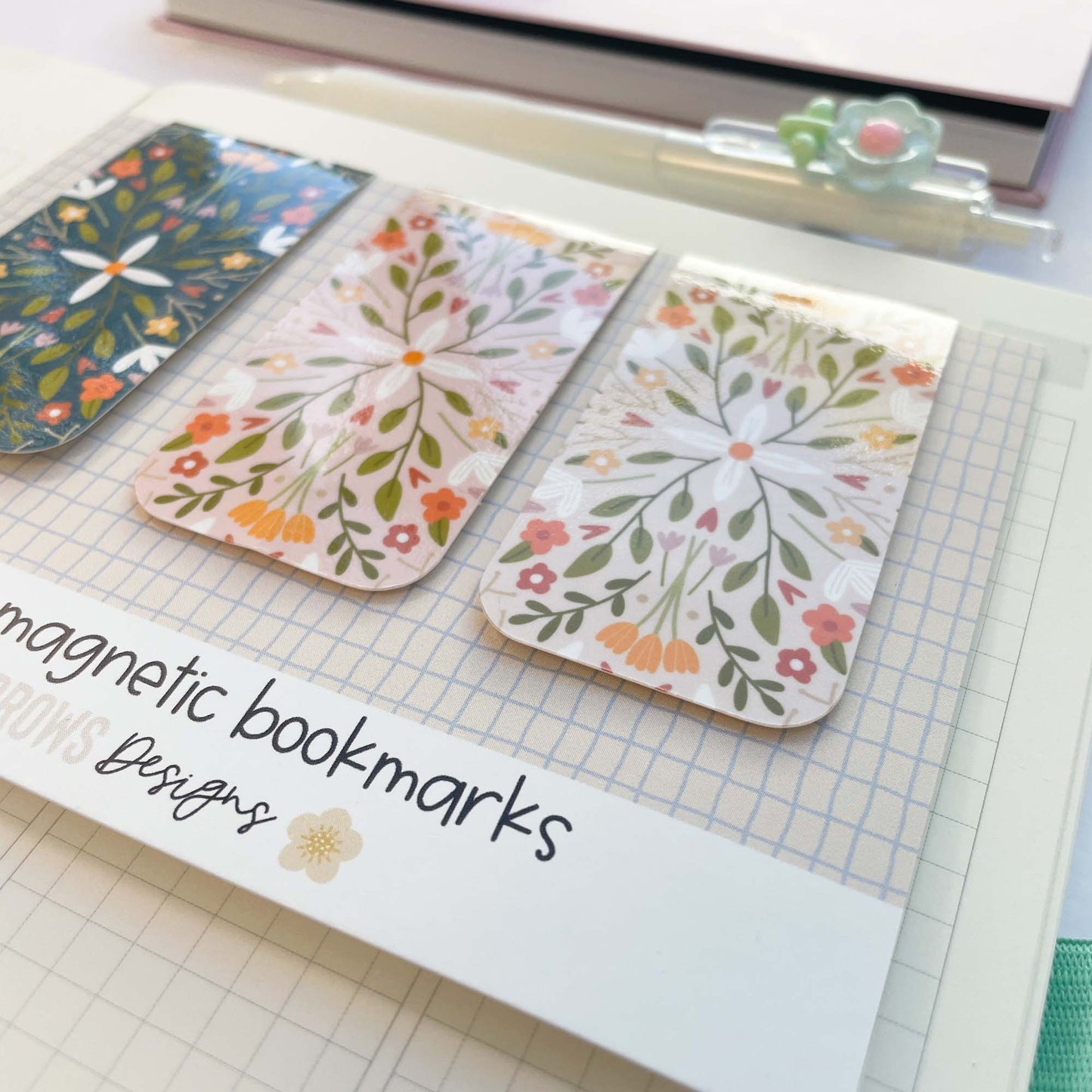 Magnetic Bookmark: Set of 3 Little Library Floral