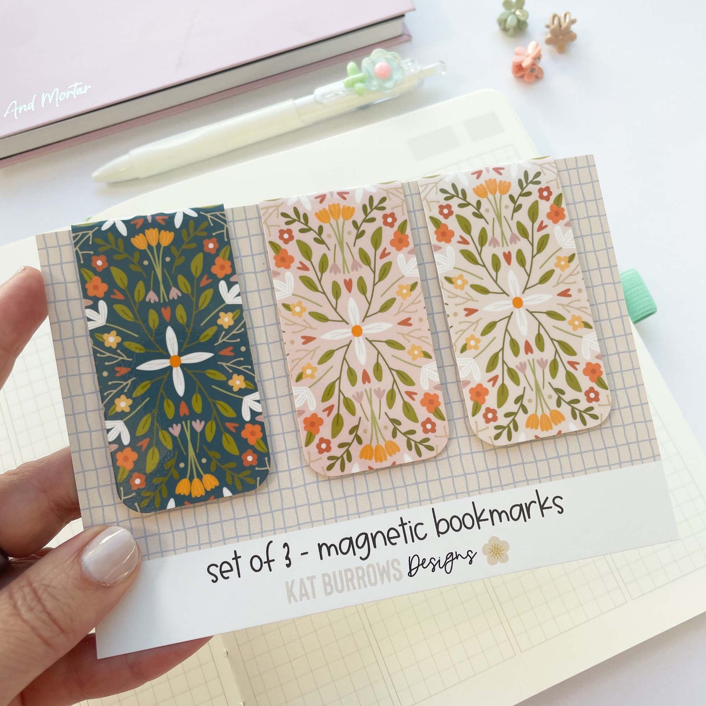 Magnetic Bookmark: Set of 3 Little Library Floral