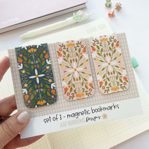 Magnetic Bookmark: Set of 3 Little Library Floral