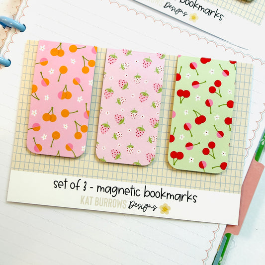 Magnetic Bookmark: Set of 3 Cherries & Strawberries