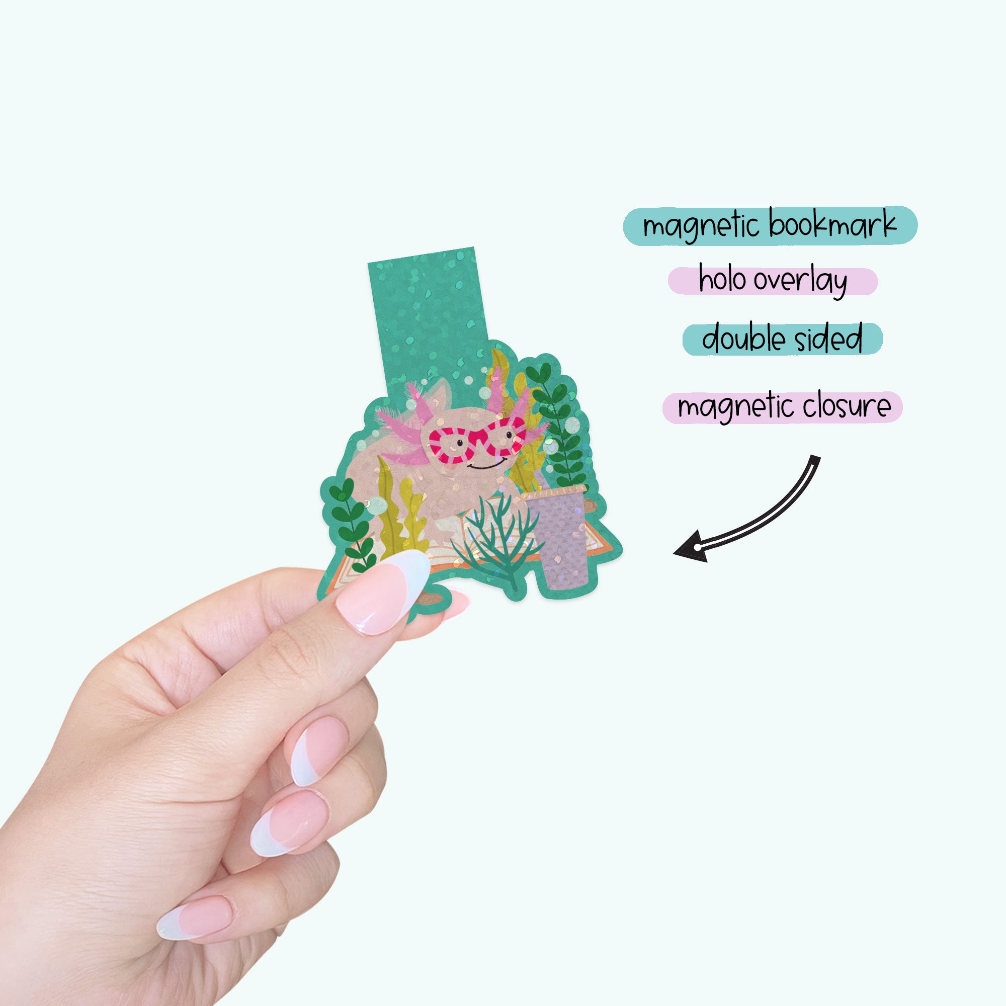 Axolotl Magnetic Bookmark with Holo Sparkle Overlay for Book Lovers ...