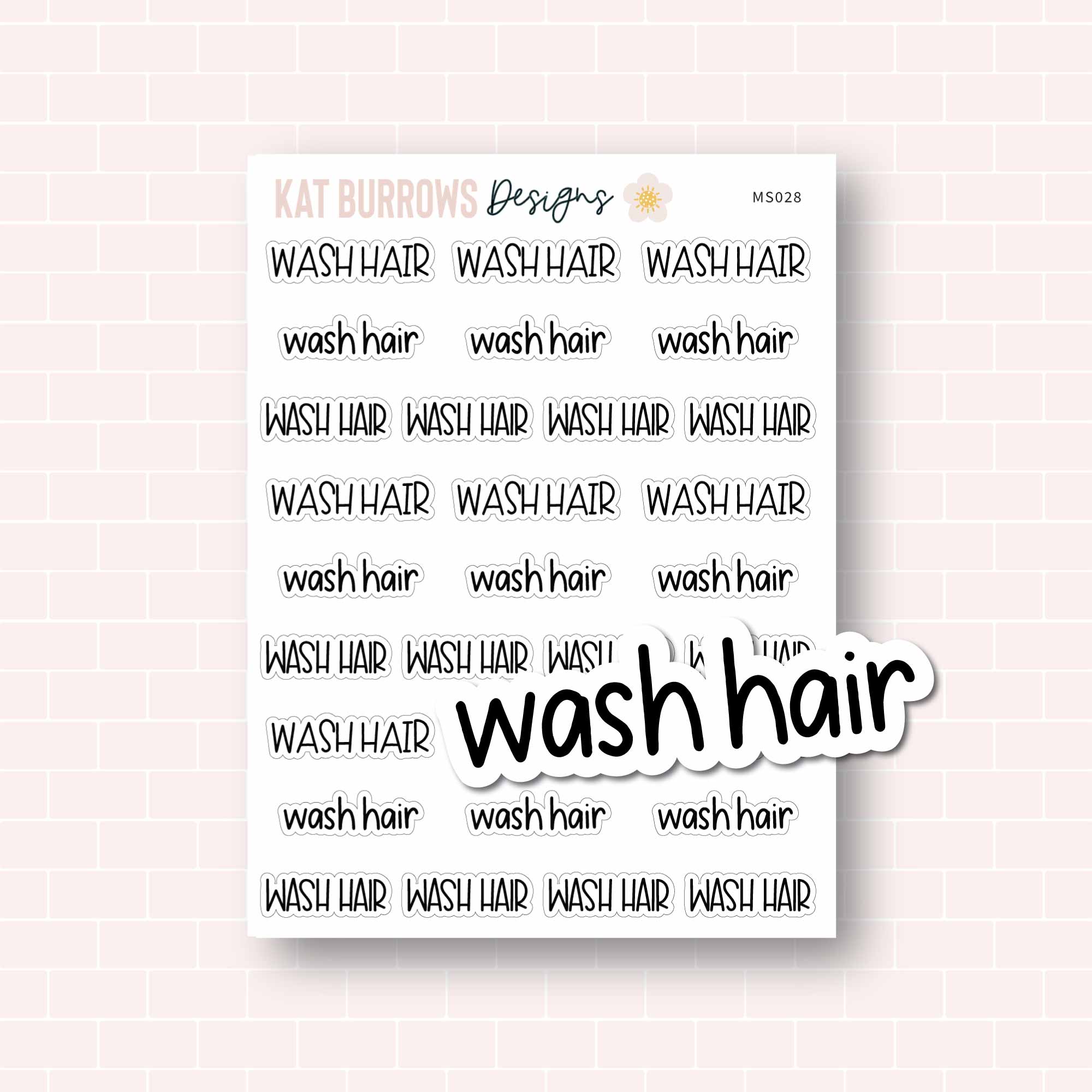 Wash Hair Script Planner Stickers, Wash Hair Script Word Stickers ...