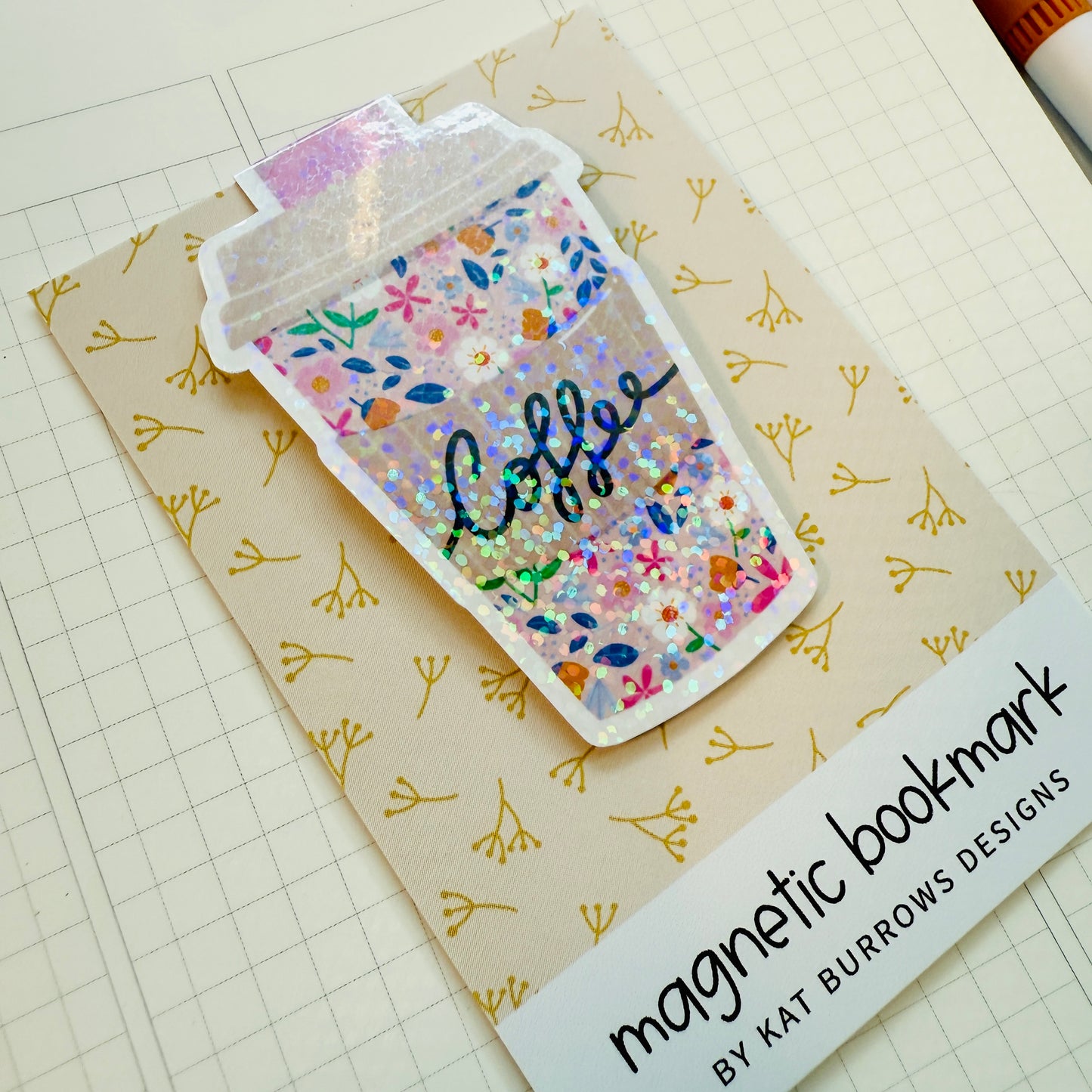 Magnetic Bookmark: Pink Floral Coffee Cup