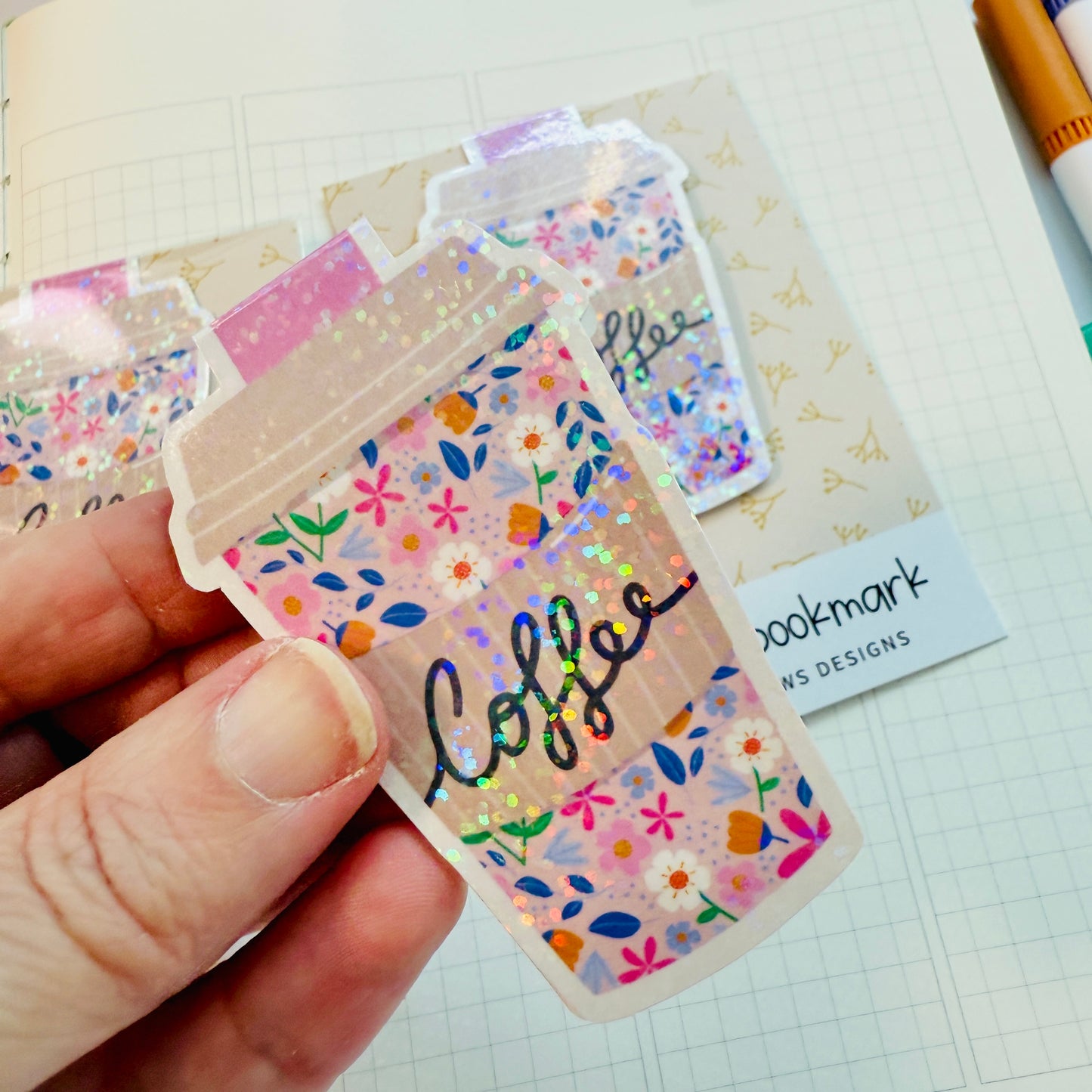 Magnetic Bookmark: Pink Floral Coffee Cup