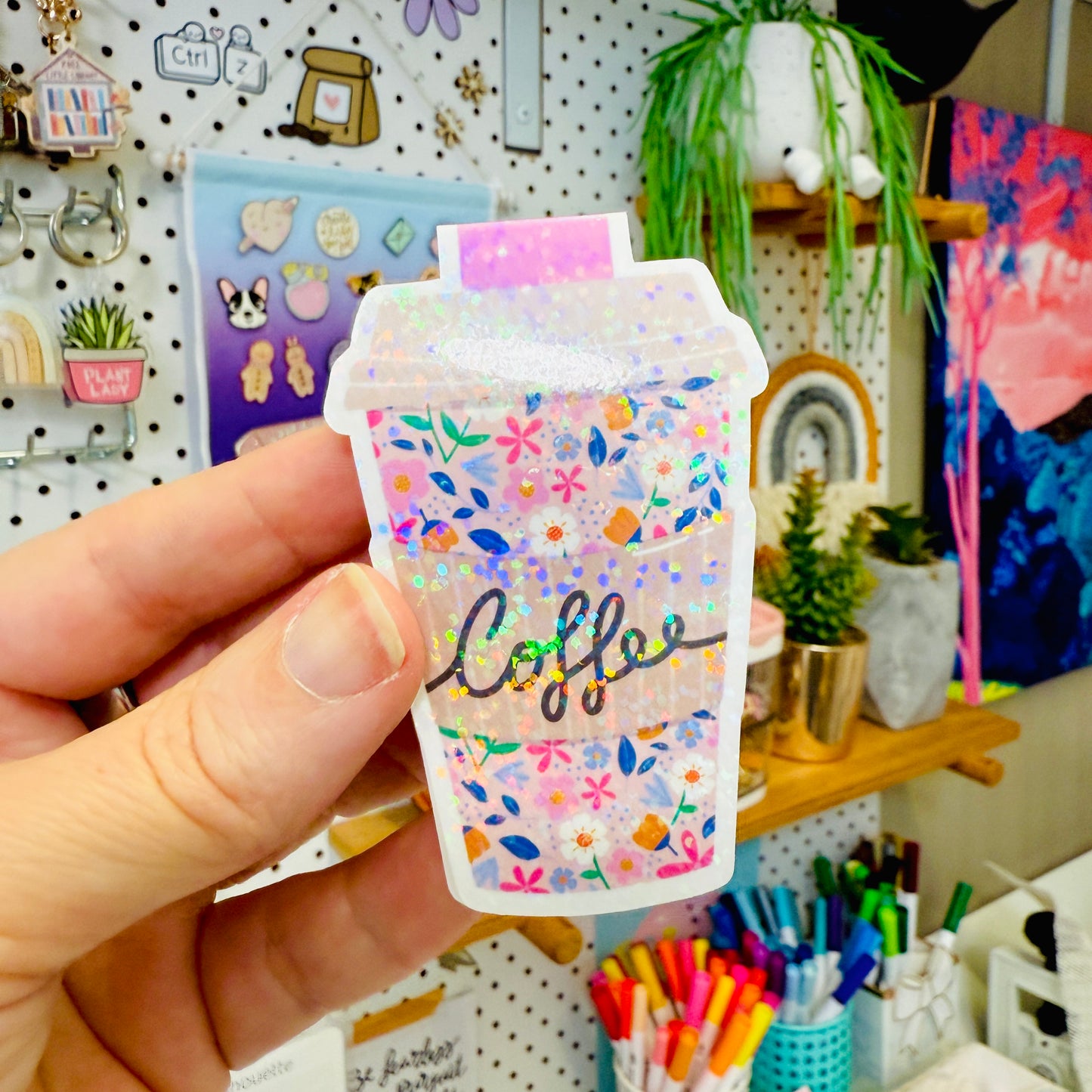 Magnetic Bookmark: Pink Floral Coffee Cup