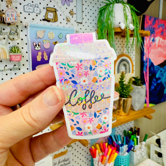 Magnetic Bookmark: Pink Floral Coffee Cup