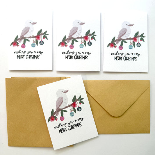 Set of 4: MINI Cards: Christmas Kookaburra