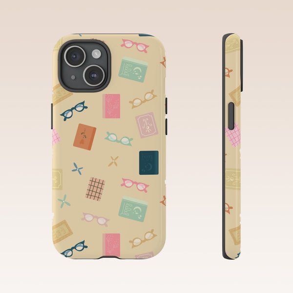 Phone Case: Books and Glasses on Yellow