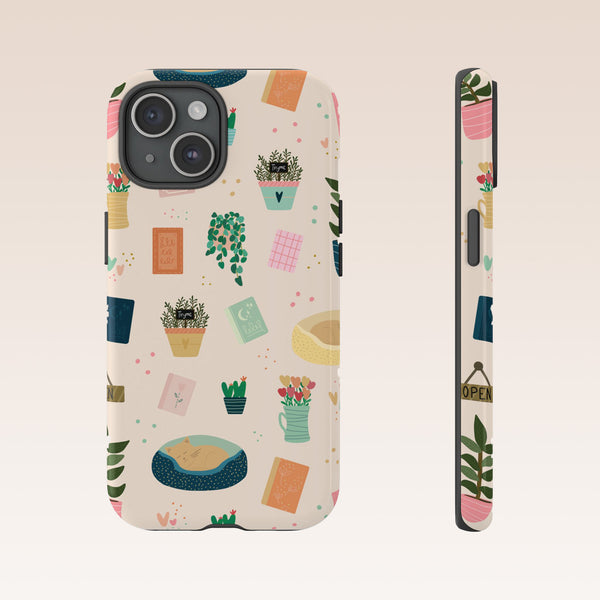 Phone Case: Book Shop Items on Cream