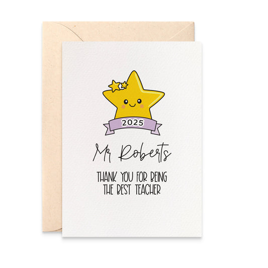 Personalised Teacher Card: Gold Star