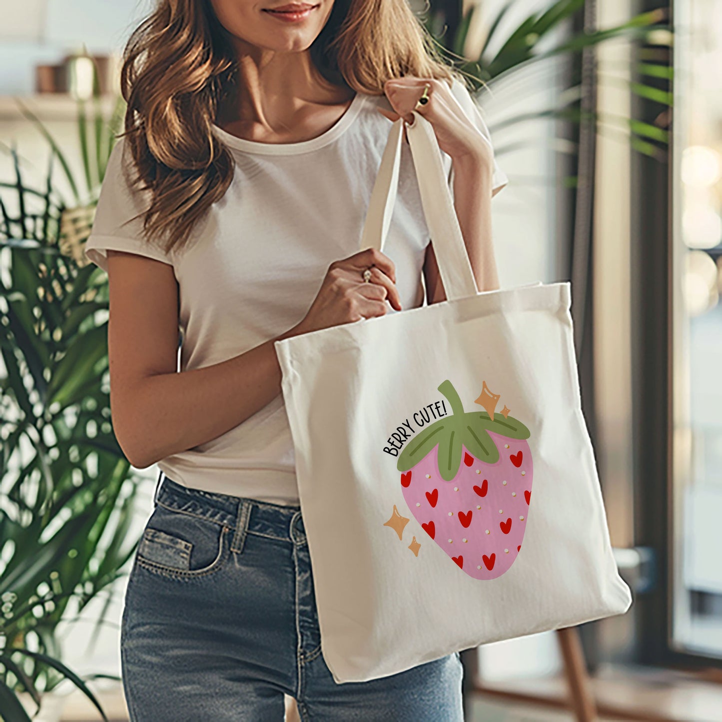 White Tote Bag: Berry Cute