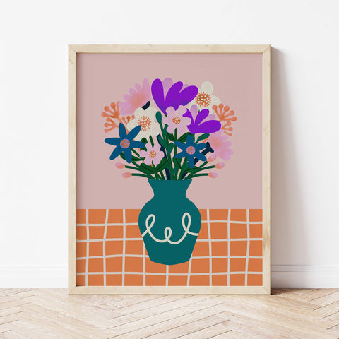 Art Print: Vase of Flowers Green